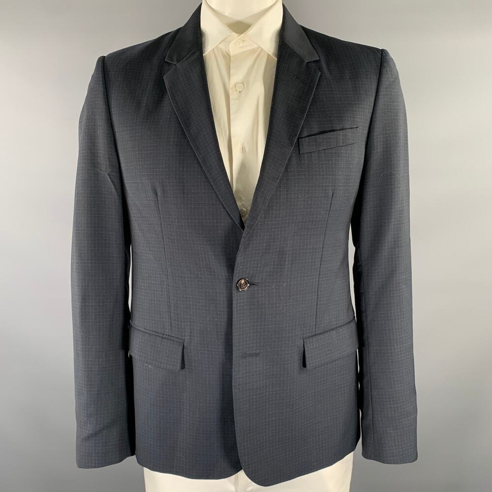 MAISON MARGIELA Size 42 Grey Blue Plaid Wool Notch Lapel Sport Coat